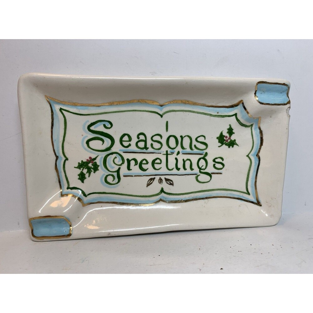 Vintage Christmas Ashtray Trinket Dish C.L. Peters Seasons Greetings READ